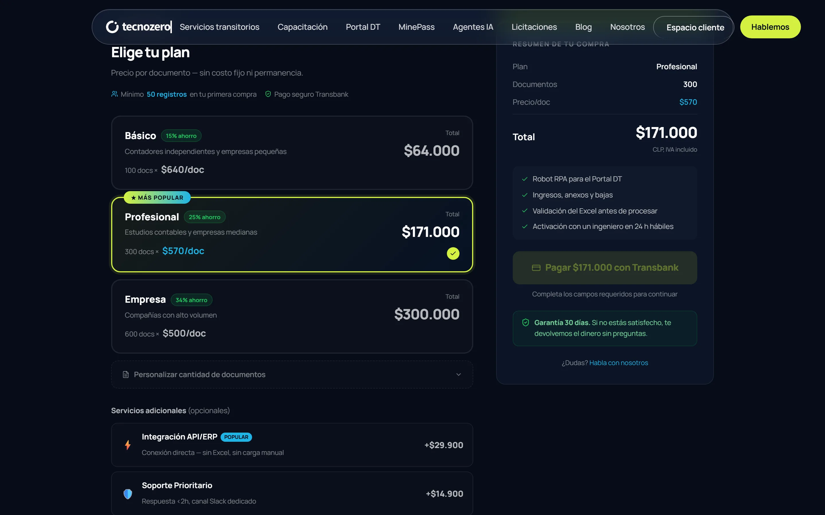 Página de compra de tecnozero.cl