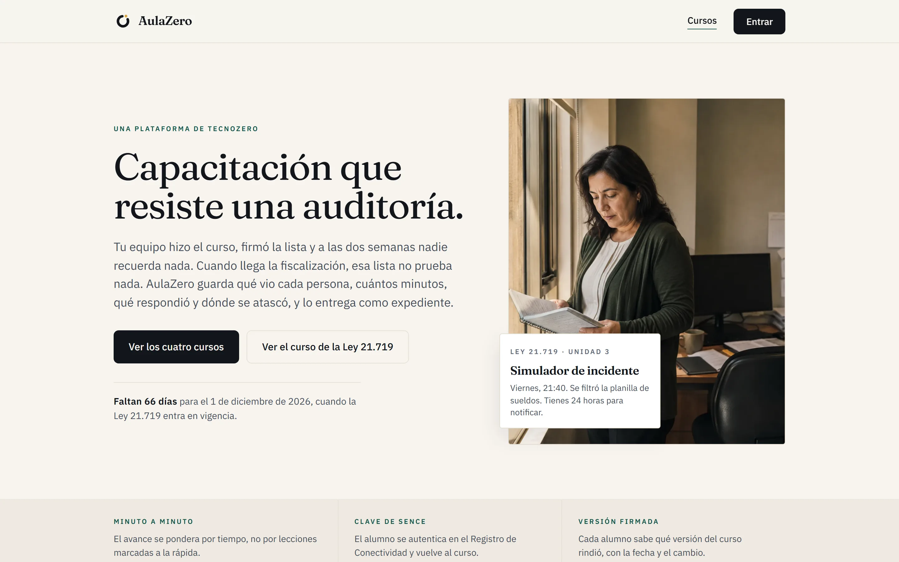 Portada de aulazero.cl, la plataforma de capacitación de Tecnozero