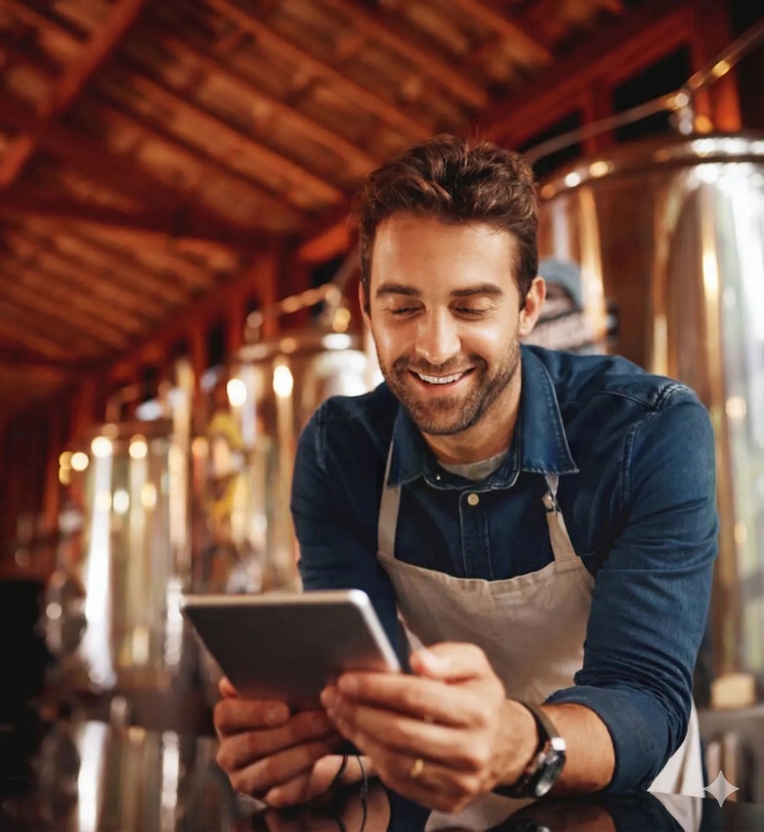Emprendedor aprobando contenido desde su negocio